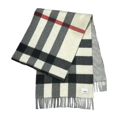 Burberry Reversible Silver Check Cashmere Blend Scarf