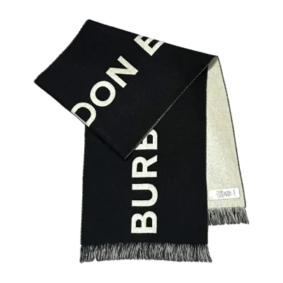 Burberry Reversible Black and White Logo Wool Scarf