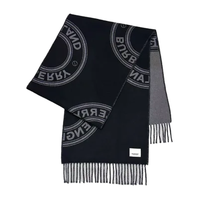 Burberry Reversible Grey and Black Circular Logo Wool Scarf