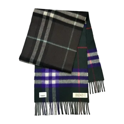 Burberry Green and Purple Check Cashmere Scarf