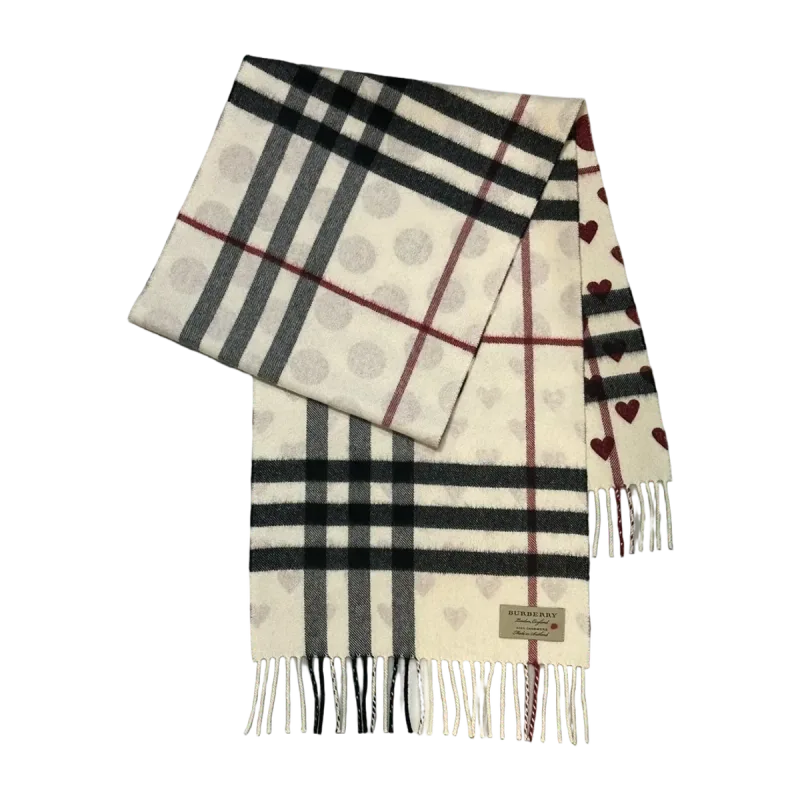 Burberry Reversible Check Cashmere Scarf - Hearts and Polka Dots — 1 / 4