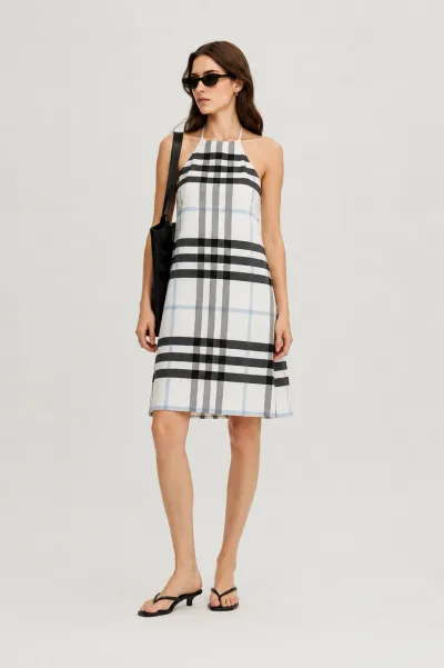 Burberry London Oversized Check Cotton Halterneck Dress
