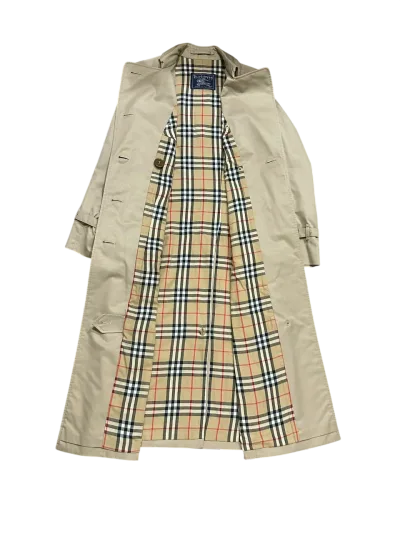 Burberry Vintage Classic Double Breasted Long Cotton Blend Trench Coat