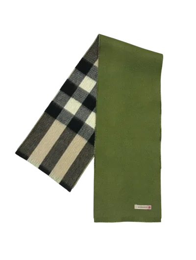 Burberry Small Reversible Green Check Cashmere Scarf