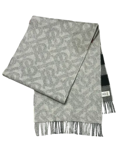Burberry Reversible Silver Check Cashmere Blend Scarf