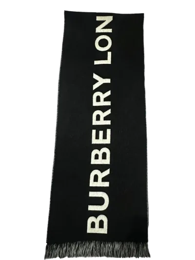 Burberry Reversible Black and White Logo Wool Scarf