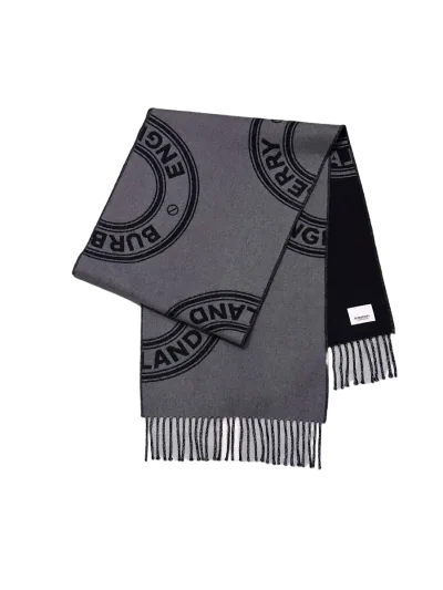 Burberry Reversible Grey and Black Circular Logo Wool Scarf