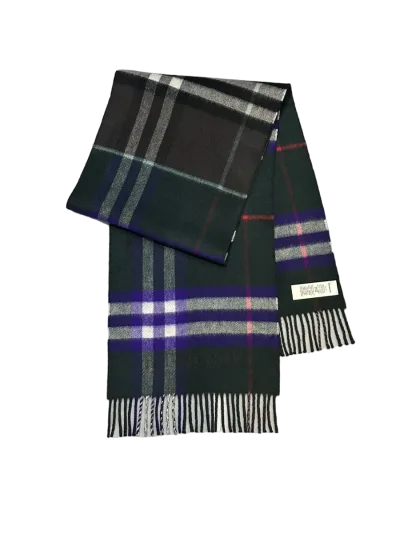 Burberry Green and Purple Check Cashmere Scarf