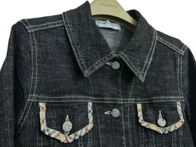 Burberry Dark Blue Denim Jacket - Check Trim — thumbnail 2