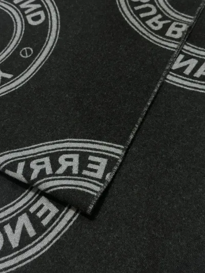 Burberry Reversible Grey and Black Circular Logo Wool Scarf — thumbnail 3
