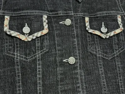 Burberry Dark Blue Denim Jacket - Check Trim — thumbnail 3