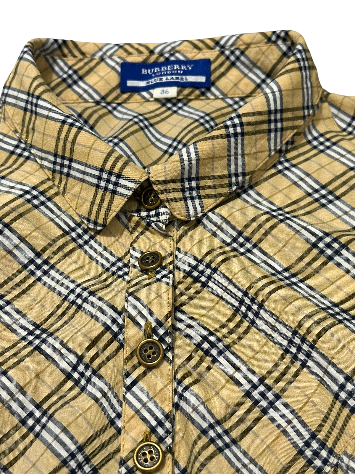Burberry Blue Label Ruffle Trim Check Rayon Blend Sleeveless Shirt
