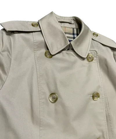 Burberry Vintage Classic Double Breasted Long Cotton Blend Trench Coat — thumbnail 4