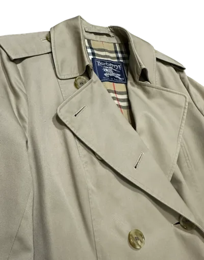 Burberry Vintage Classic Double Breasted Long Cotton Blend Trench Coat — thumbnail 5