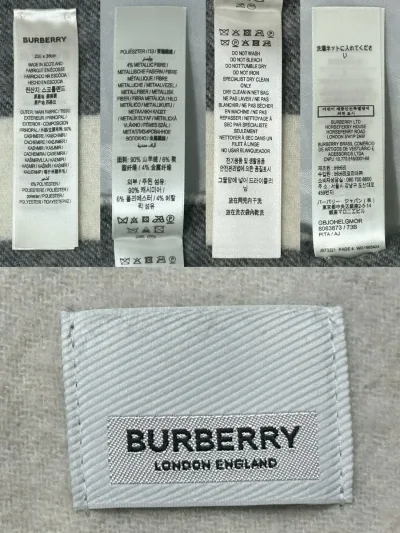Burberry Reversible Silver Check Cashmere Blend Scarf — thumbnail 5