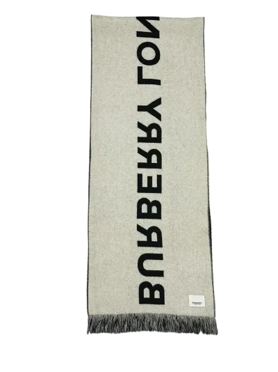 Burberry Reversible Black and White Logo Wool Scarf — thumbnail 5