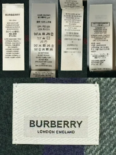 Burberry Green and Purple Check Cashmere Scarf — thumbnail 5