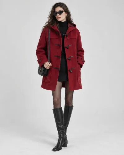 Burberry Dark Red Classic Wool Duffle Coat