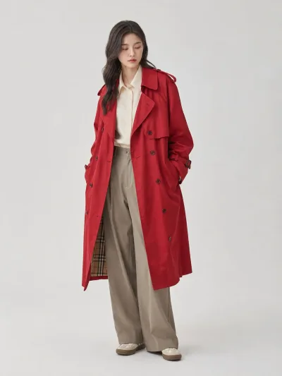 Burberry Classic Long Double Breasted Trench Coat - Red