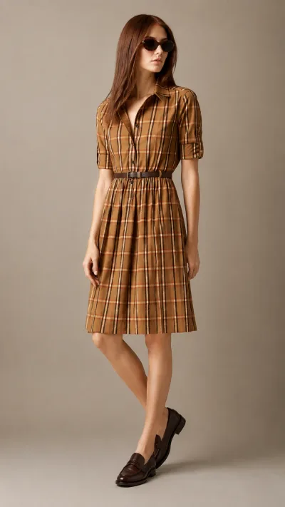 Burberry Check Cotton Dress with Leather Belt