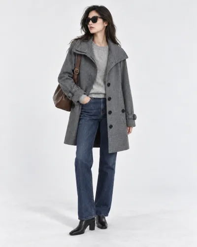 Burberry Grey Cashmere And Wool Blend Stand-collar Mid-Length Coat