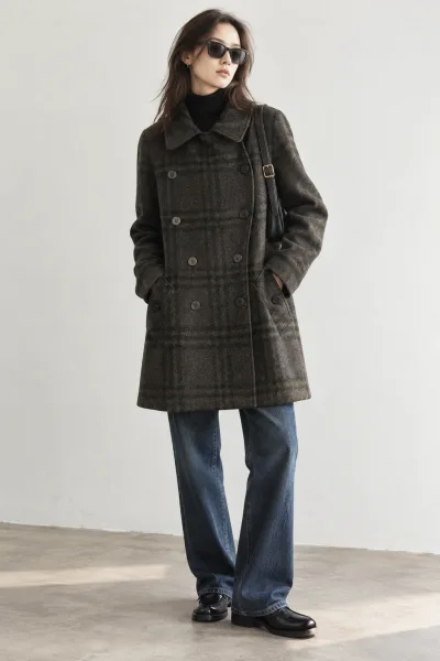 Burberry Wool Checked Coat with Crescent-shaped Front Placket — thumbnail 2