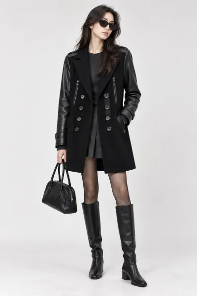 Burberry Cashmere Wool Blend and Leather Double-Breasted Short Coat — thumbnail 2