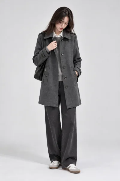 Burberry Mid-Length Grey Cashmere & Wool Blended Coat