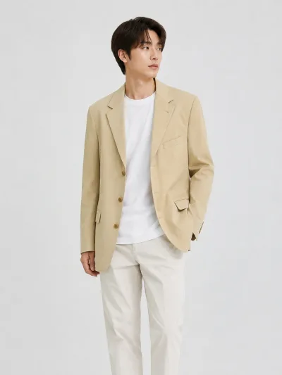 Cotton Blend Blazer - Check Lining
