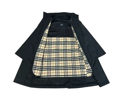 Burberry Black Subtle Check pattern Stand-collar Car Coat
