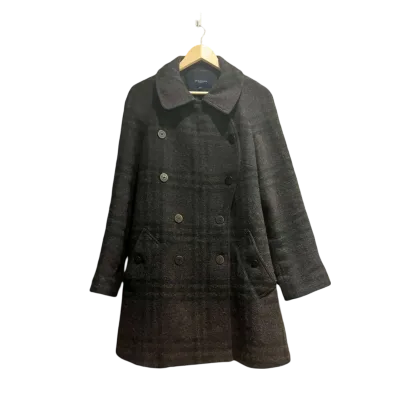 Burberry Wool Checked Coat with Crescent-shaped Front Placket
