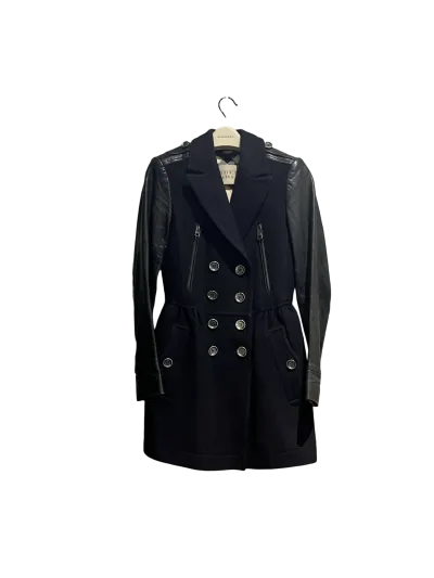 Cashmere Wool Blend and Leather Double-Breasted Short Coat