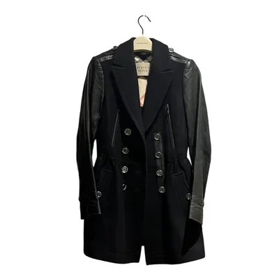 Cashmere Wool Blend and Leather Double-Breasted Short Coat