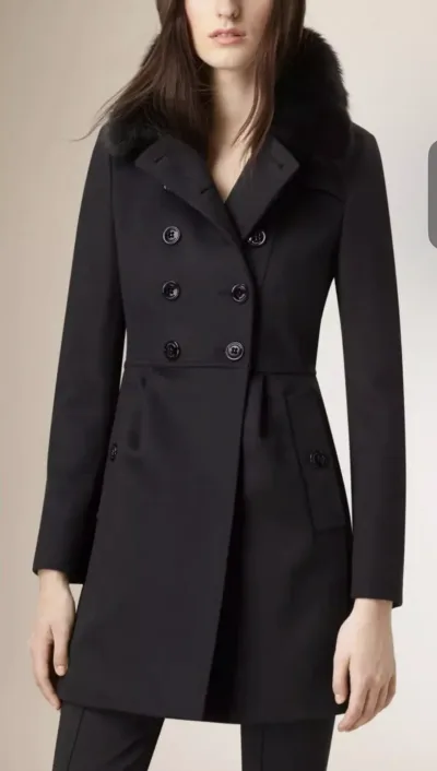 BURBERRY LONDON Fox Fur wool cashmere Blend Coat