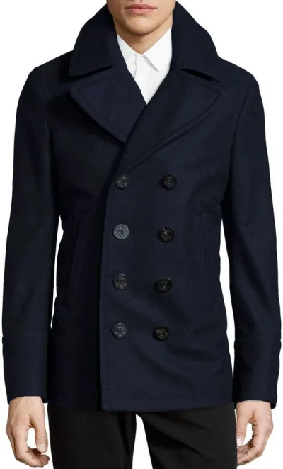 Double Breasted Cashmere Blend Pea Coat — thumbnail 2