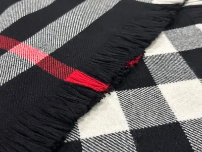 Black & White Plaid Fringe Long Scarf — thumbnail 2