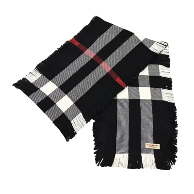 Black & White Plaid Fringe Long Scarf — thumbnail 1