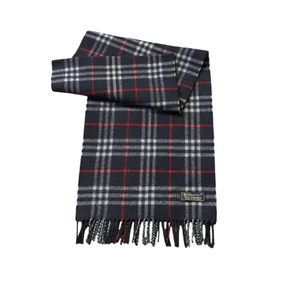 Dark Navy Lambswools Check Scarf