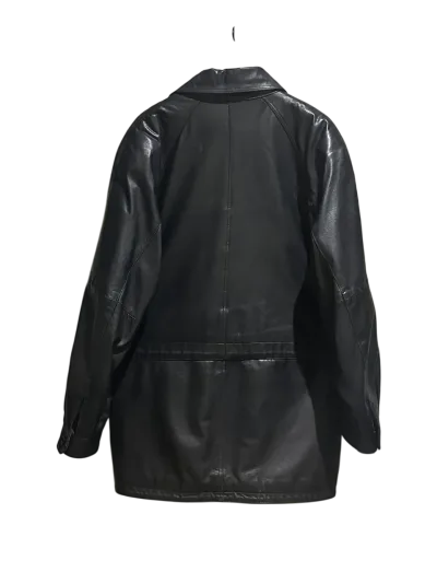 Mid-Length Black Genuine Leather Coat — thumbnail 3