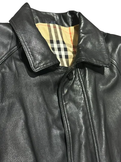 Mid-Length Black Genuine Leather Coat — thumbnail 4