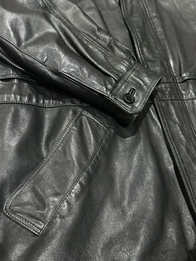 Mid-Length Black Genuine Leather Coat — thumbnail 5