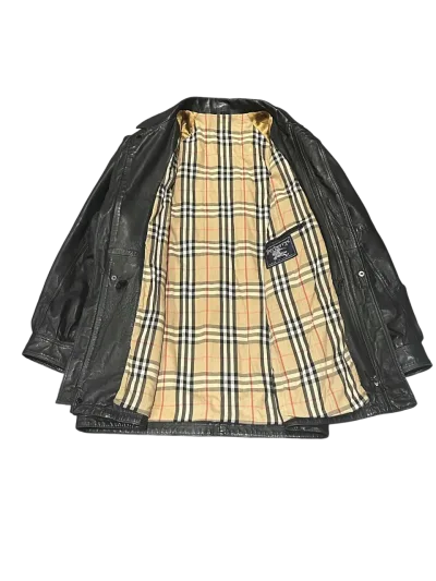 Mid-Length Black Genuine Leather Coat