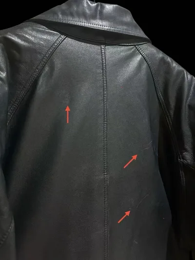 Mid-Length Black Genuine Leather Coat — thumbnail 8
