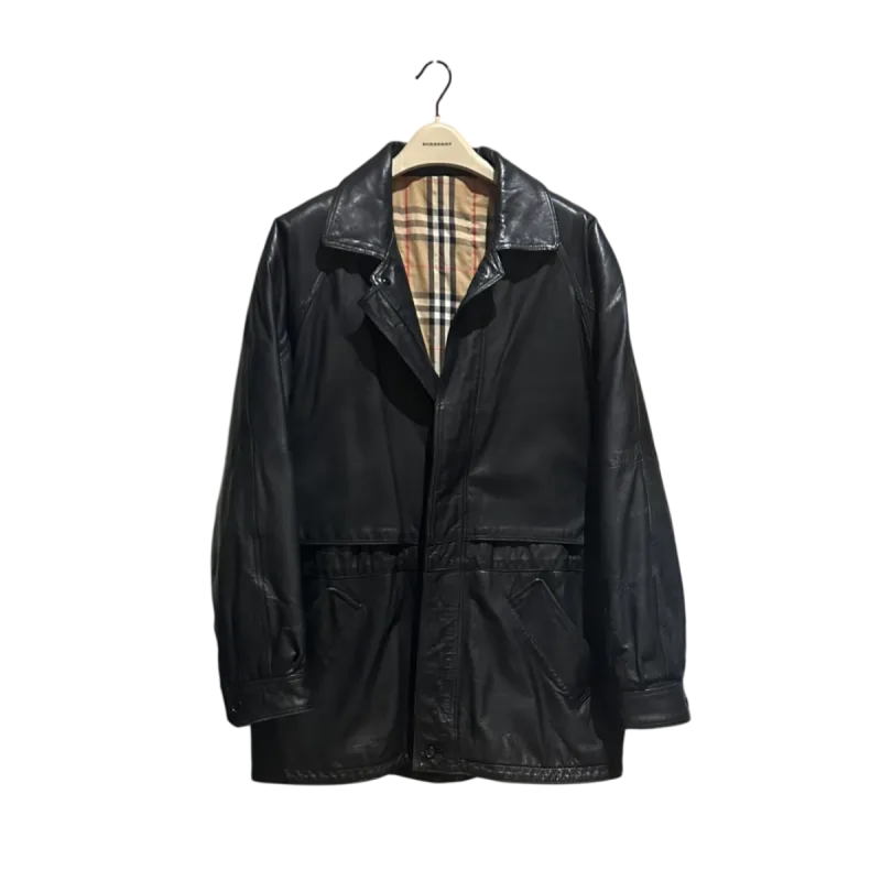 Mid-Length Black Genuine Leather Coat — 1 / 8