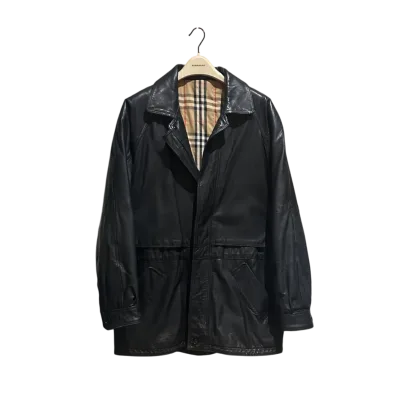 Mid-Length Black Genuine Leather Coat
