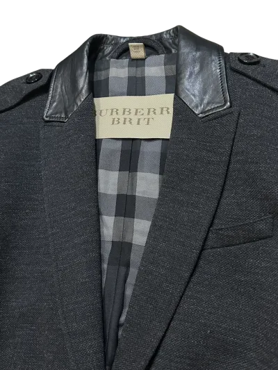 Leather-paneled wool-blend blazer — thumbnail 4