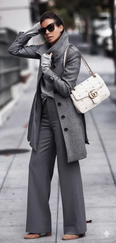 Grey Cashmere And Wool Blend Stand-collar Mid-Length Coat