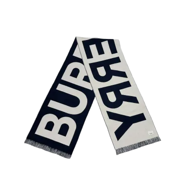 Reversible Burberry Logo Long Wool Scarf