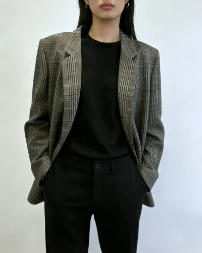 Prue Wool Double Breasted Glen Check Blazer